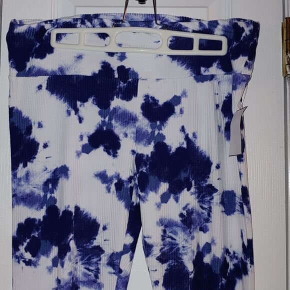 No Connect tie dye blue white ribbed stretch leggings Sz Xl - Picture 3 of 7